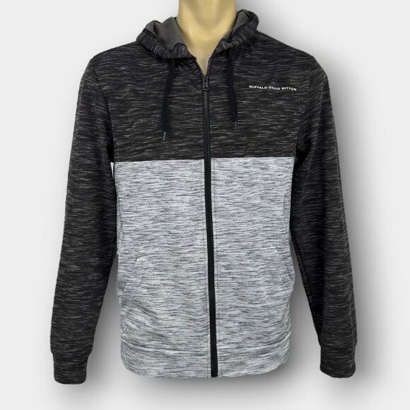 Buffalo David Bitton mens colorblock full zip hoodie gray black pockets size M - Picture 1 of 13